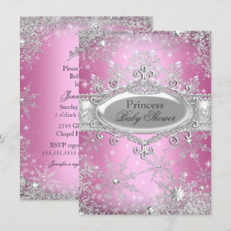 Pink Princess Winter Wonderland Baby Shower Invite