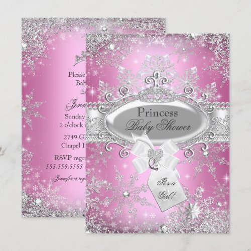 Pink Princess Winter Wonderland Baby Shower Invite