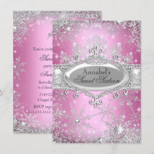 Pink Princess Winter Wonderland Sweet 16 Invite