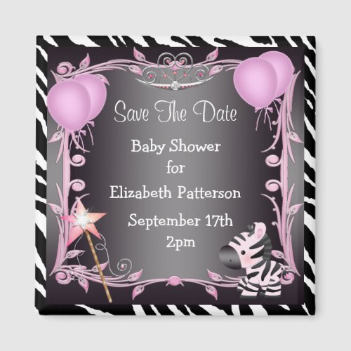 Pink Princess Zebra Baby Shower Save The Date Magnet