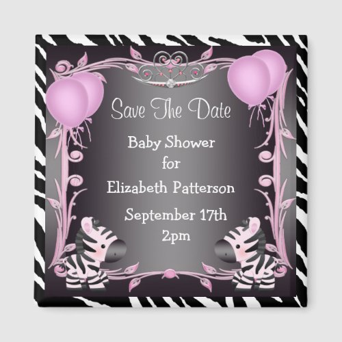 Pink Princess Zebra Baby Shower Save The Date Magnet