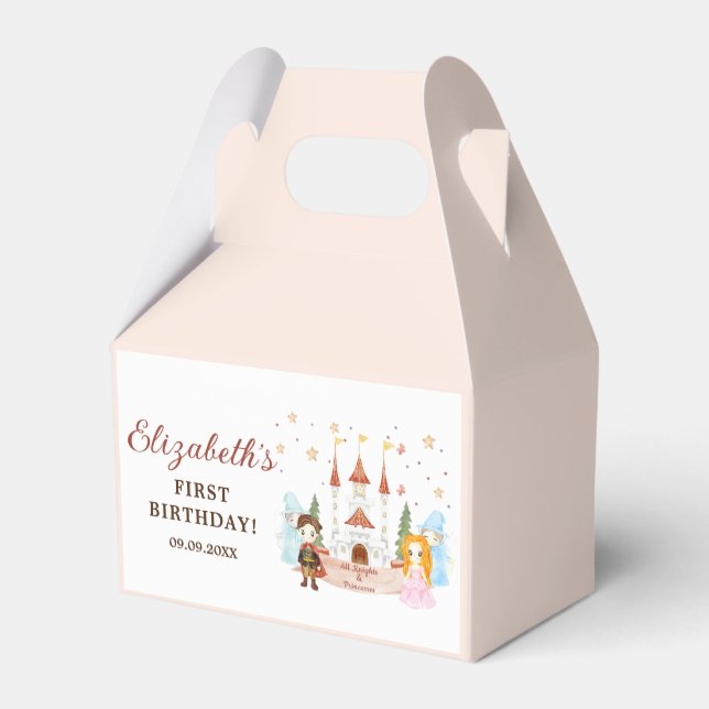 Pink Princesses and Knights Girl Birthday Favor Boxes (Back Side)