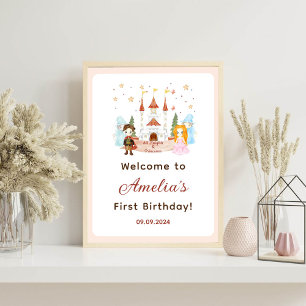 Pink Princesses and Knights Girl Birthday Foam Board