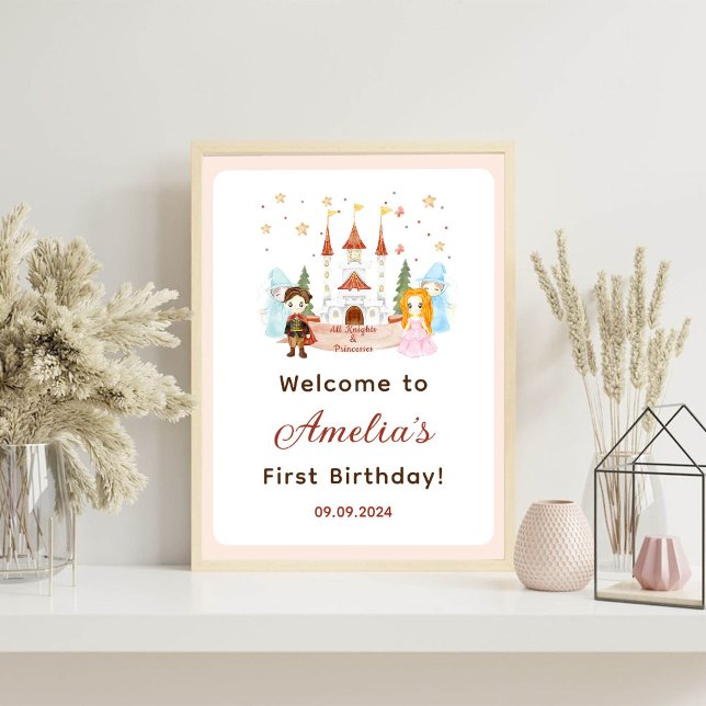 Pink Princesses and Knights Girl Birthday Foam Board (Creator Uploaded)