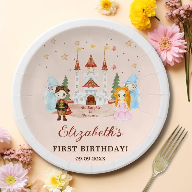 Pink Princesses and Knights Girl Birthday Party Paper Plates (Creator Uploaded)