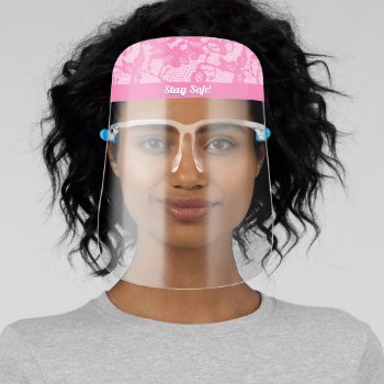 Pink Printed Lace Pattern Face Shield by trendyteeshirts at Zazzle