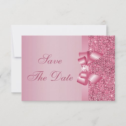 Pink Printed Sequins Bow &amp; Diamond Save the Date