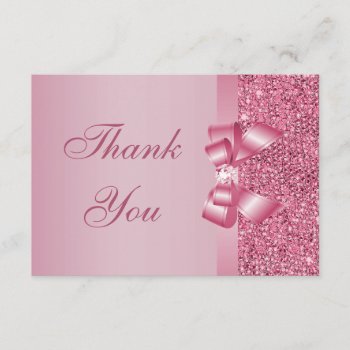 Pink Printed Sequins Bow & Diamond Thank You by AJ_Graphics at Zazzle
