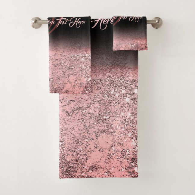 Pink printed sparkle effect Bling Glam Bath Towel Set