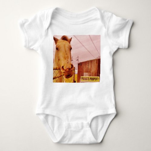 Pink Private Property Horse Baby Bodysuit