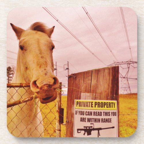 Pink Private Property Horse Drink Coaster