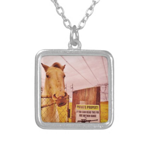 Pink Private Property Horse Silver Plated Necklace