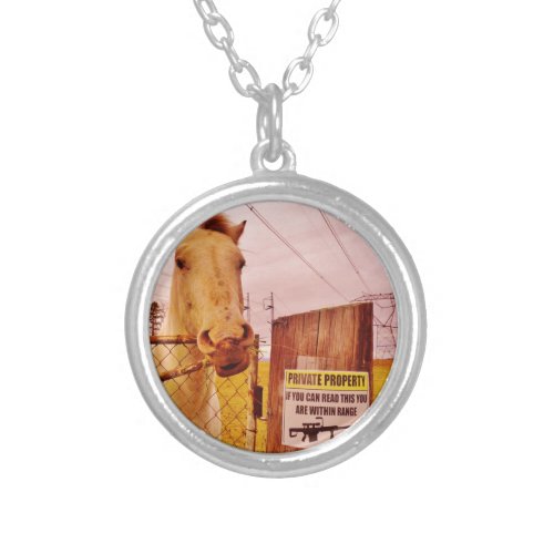 Pink Private Property Horse Silver Plated Necklace