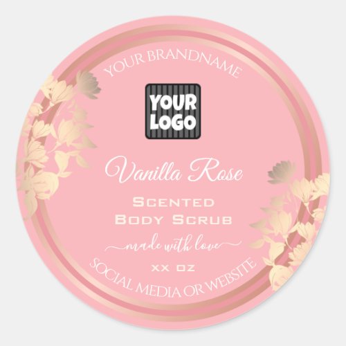 Pink Product Packaging Labels Rose Gold Frame Logo