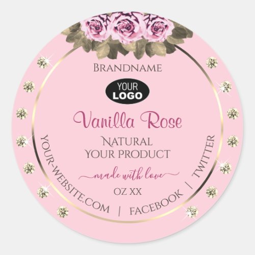 Pink Product Packaging Labels Roses Diamonds Logo