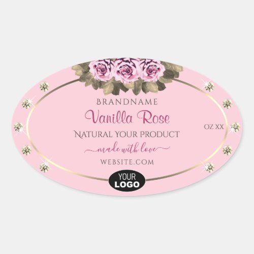 Pink Product Packaging Labels Roses Diamonds Logo