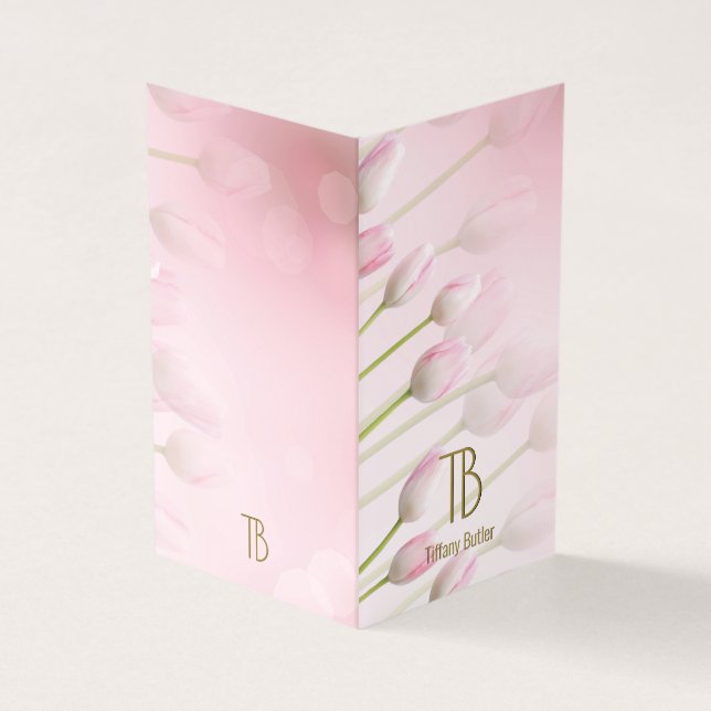 Pink Professional Elegant Monogram Business Card (Outside)
