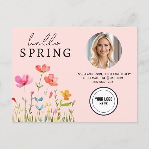 Pink Professional Hello Spring Real Estate  Postcard