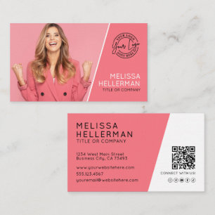 Pink Professional Photo QR Code Your Logo Business Card