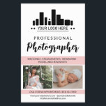 Pink Professional Photographer Your Logo Flyer<br><div class="desc">Marketing flyer for a professional photographer personalized with your photos, logo, contact information, custom text, and profile photo in a charming pink, black, and white design. Feminine and chic professional photography flyer in a clean design with a pink accent color and a charming script personalized with your logo and photos...</div>