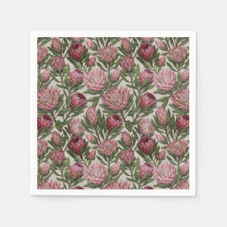 Pink Protea Embroidered-Look Botanical Pattern Napkins