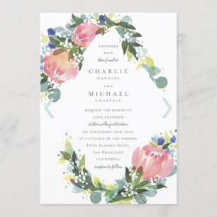 Pink Protea Floral Wedding Invite