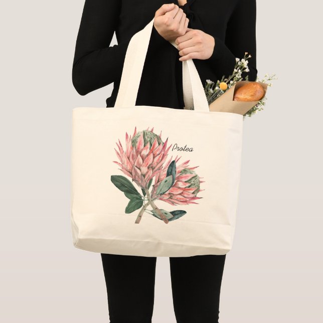 Pink Protea Flower  Large Tote Bag (Front (Product))
