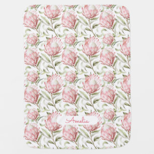Pink Protea Flowers Floral Girls Baby Blanket