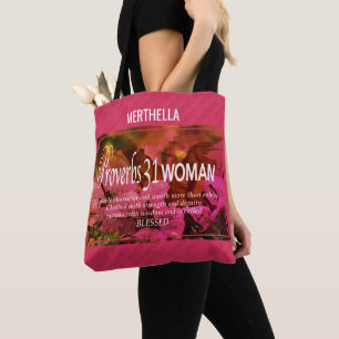 Pink Proverbs 31 Woman Tote Bag