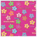 Pink Psychedelic 60s Groovy Flowers Print Fabric
