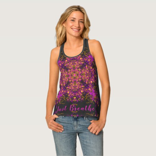 Pink Psychedelic Bohemian Mandala Just Breathe Tank Top