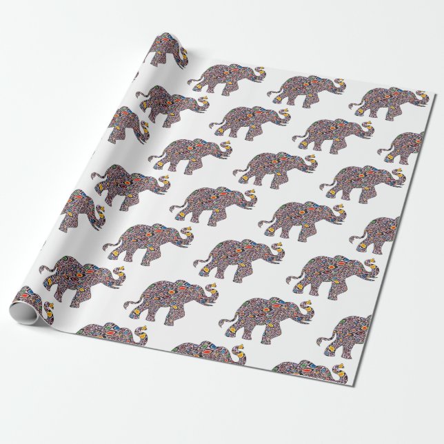 Pink Psychedelic Cheetah Elephant Wrapping Paper (Unrolled)