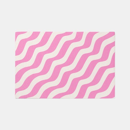 Pink Psychedelic Stripes Abstract Retro Wavy Lines Rug