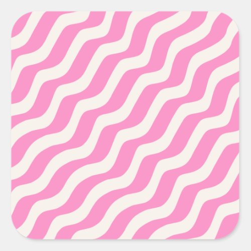 Pink Psychedelic Stripes Abstract Retro Wavy Lines Square Sticker