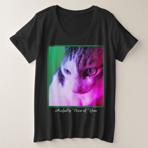 Pink Psychedelic Tabby Cat pink  purple eyes C Plus Size T_Shirt