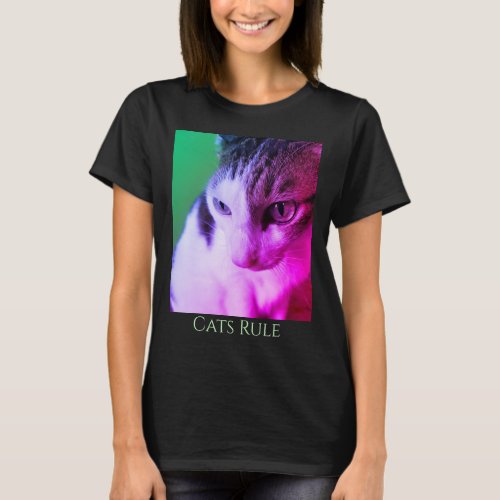 Pink Psychedelic Tabby Cat pink  purple eyes D T_Shirt