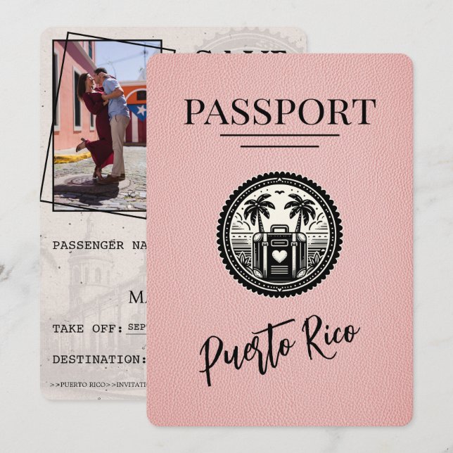 Pink Puerto Rico Passport Save The Date (Front/Back)
