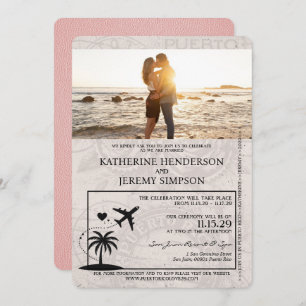 Pink Puerto Rico Passport Wedding Invitation
