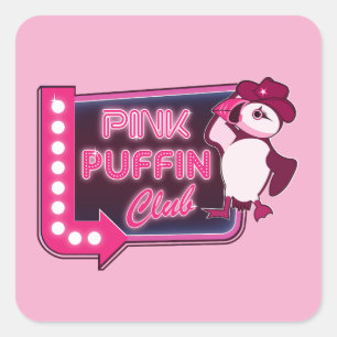 Pink Puffin Club Square Sticker
