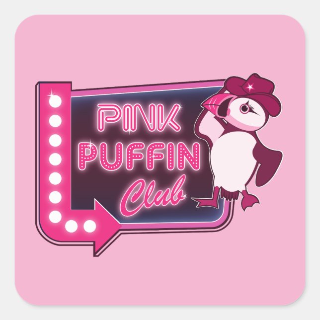Pink Puffin Club Square Sticker (Front)