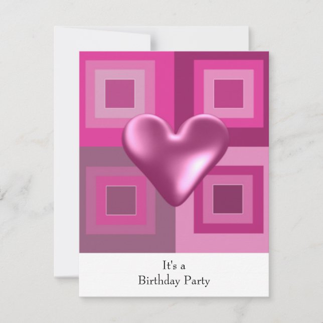 Pink Puffy Heart Birthday Invitation (Front)