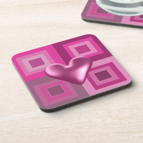 Pink Puffy Heart Design Coaster