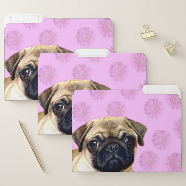 Pink pug dog set of file folders (Set)