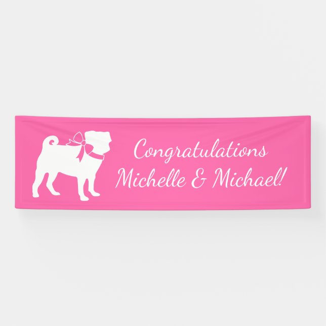 Pink Pug Dog Theme Party Celebration Banner (Horizontal)