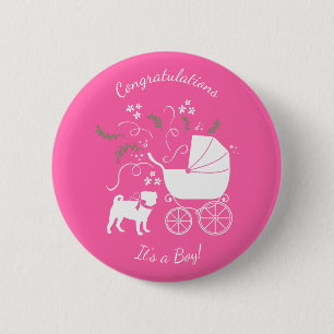 Pink Pug Dog Theme Party Celebration Button