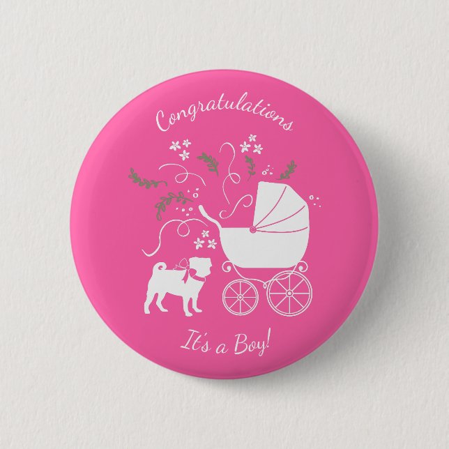 Pink Pug Dog Theme Party Celebration Button (Front)