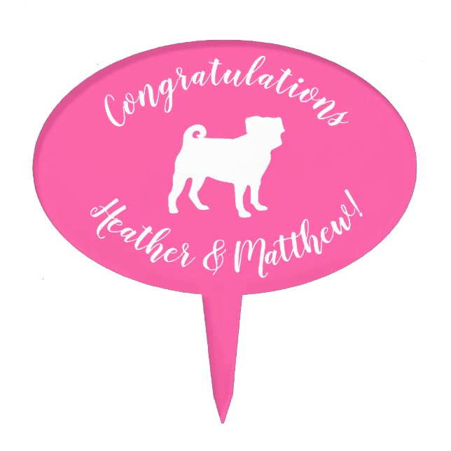 Pink Pug Dog Theme Party Celebration Cake Topper (Front)