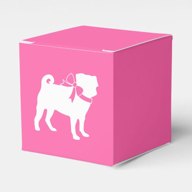 Pink Pug Dog Theme Party Celebration Favor Boxes (Front Side)
