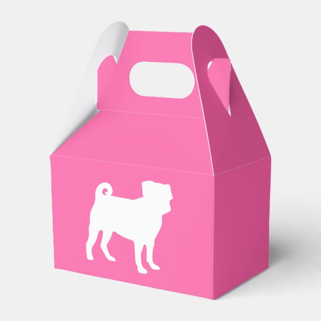Pink Pug Dog Theme Party Celebration Favor Boxes (Front Side)
