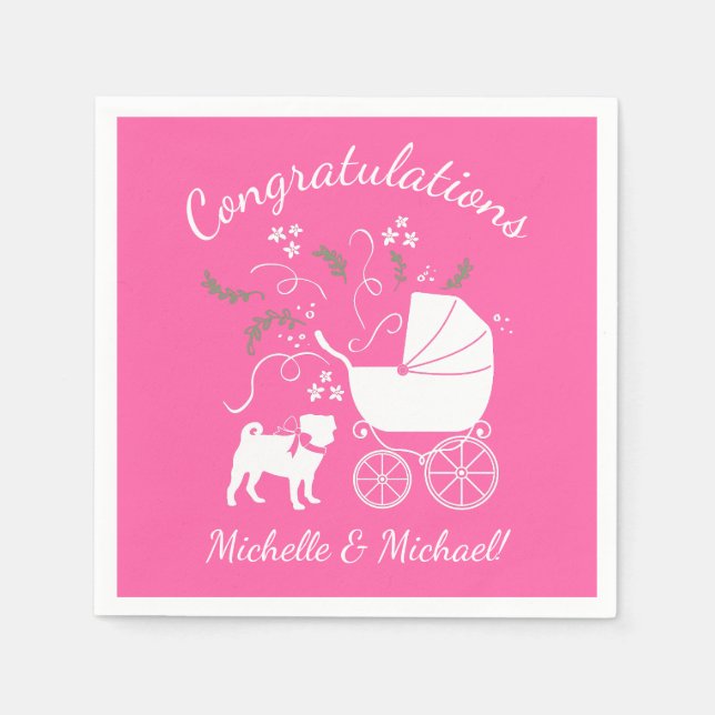 Pink Pug Dog Theme Party Celebration Napkins (Front)